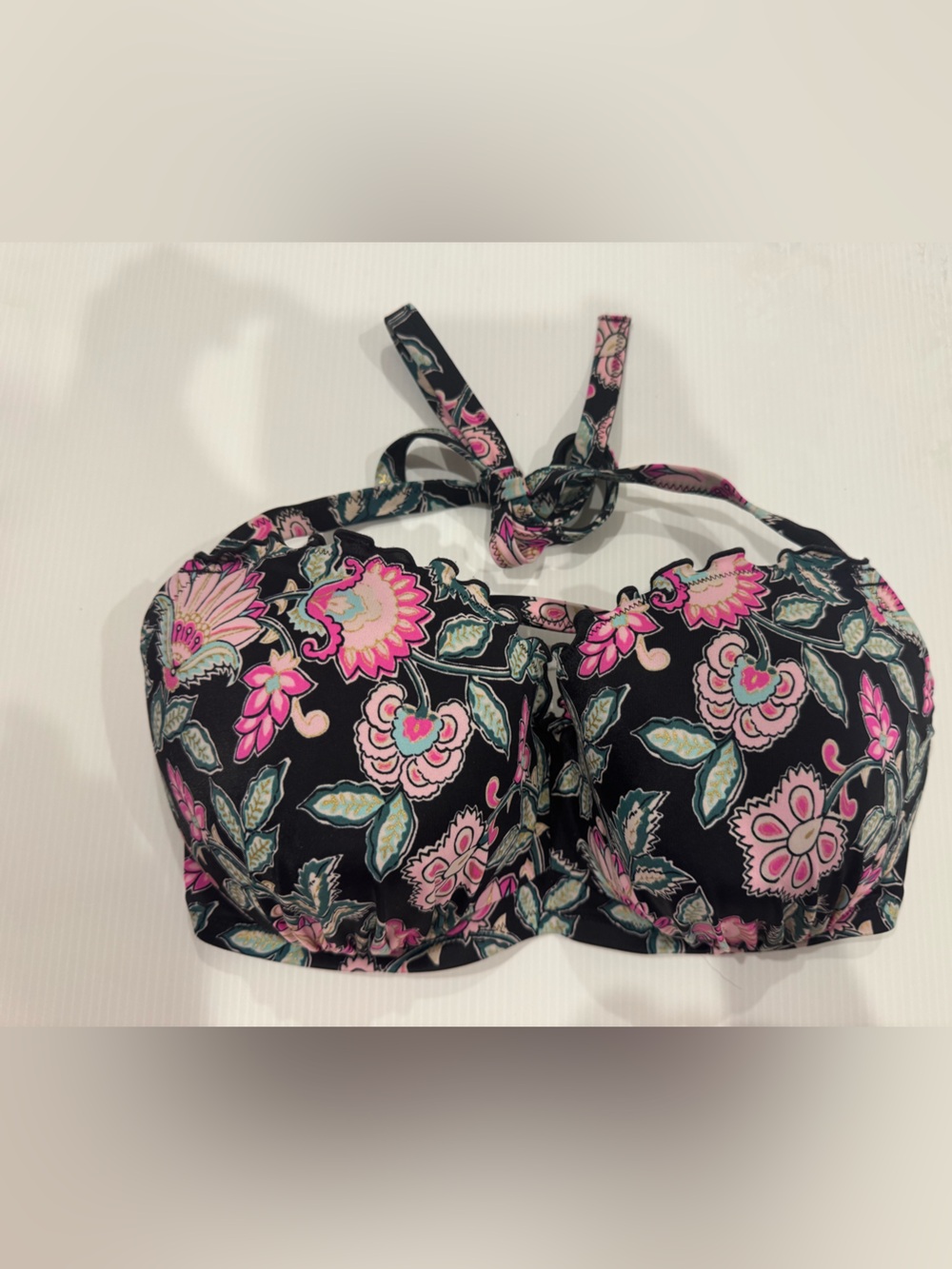 Shade & Shore 36DD Floral Bandeau Bikini Top Black Pink Strapless Target